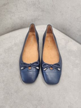 Vionic Ballet Flats 10 Blue Leather Klara Bow Logo Arch Support Comfy New $150